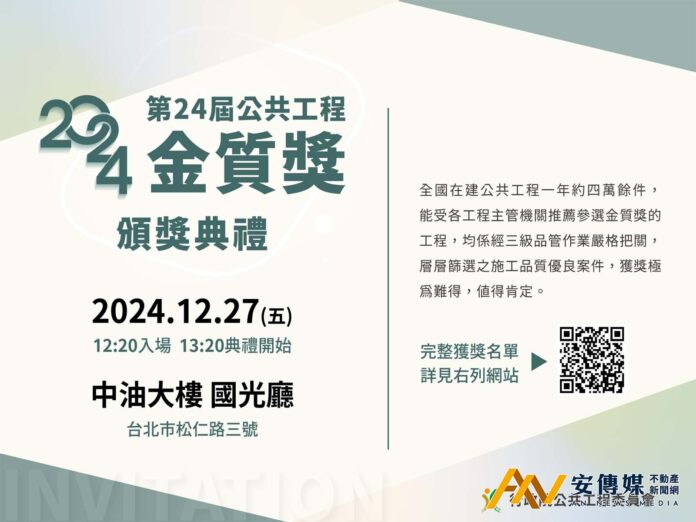 國內公共工程品質最高榮譽、行政院公共工程委員會「第24屆公共工程金質獎」得獎名單出爐(圖/行政院公共工程委員會)