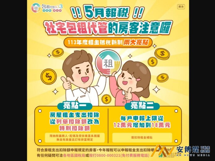 國土署：租金改列特別扣除額度上限18萬元