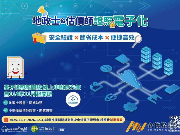 地政士、估價師相關證照11月開放「半價優惠」電子化申辦