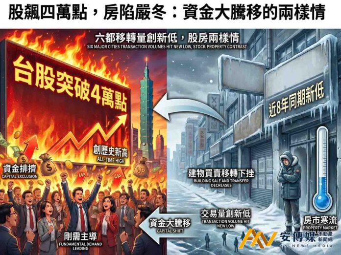 台股狂飆4萬點、房市卻創史上第三低量！六都交易急凍