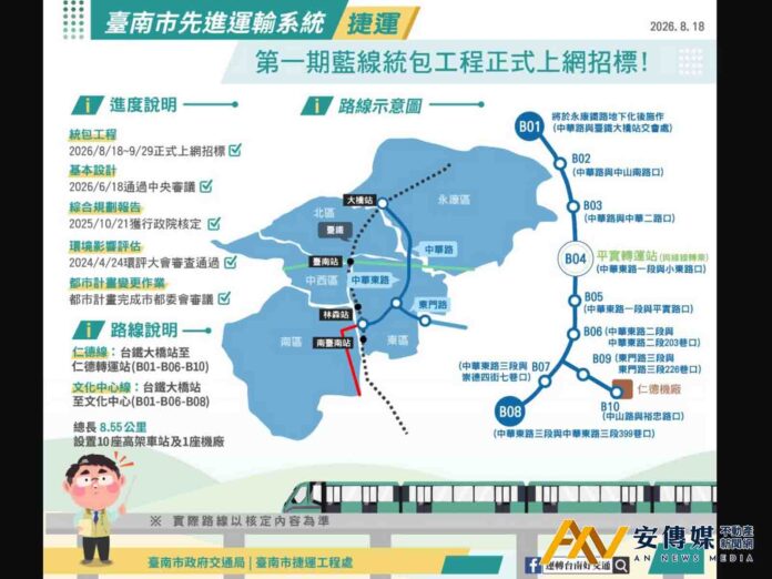 台南捷運第一期藍線統包工程正式公告招標