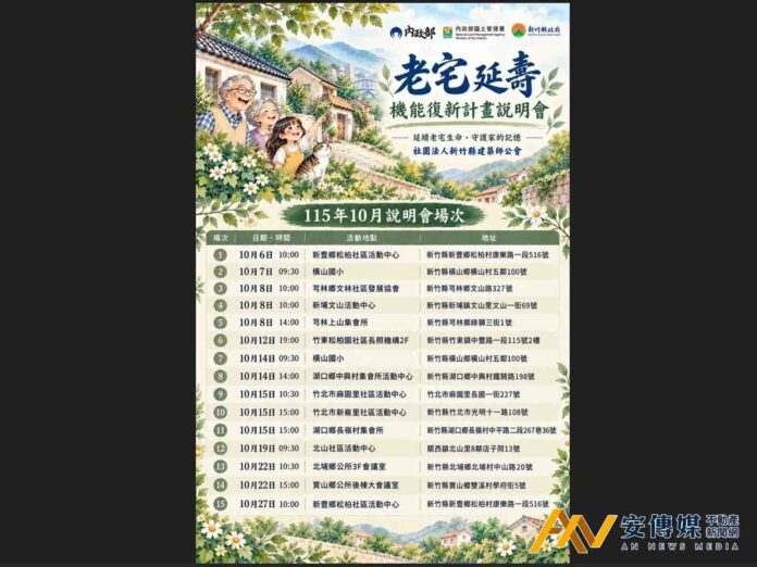 新竹縣「老宅延壽機能復新計畫」說明會10月開跑